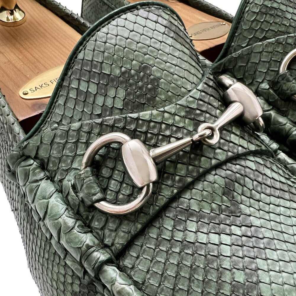 $3000 Gucci Mens Python 1953 Horsebit Shoes Green Snakeskin Loafers US 9 UK 8.5